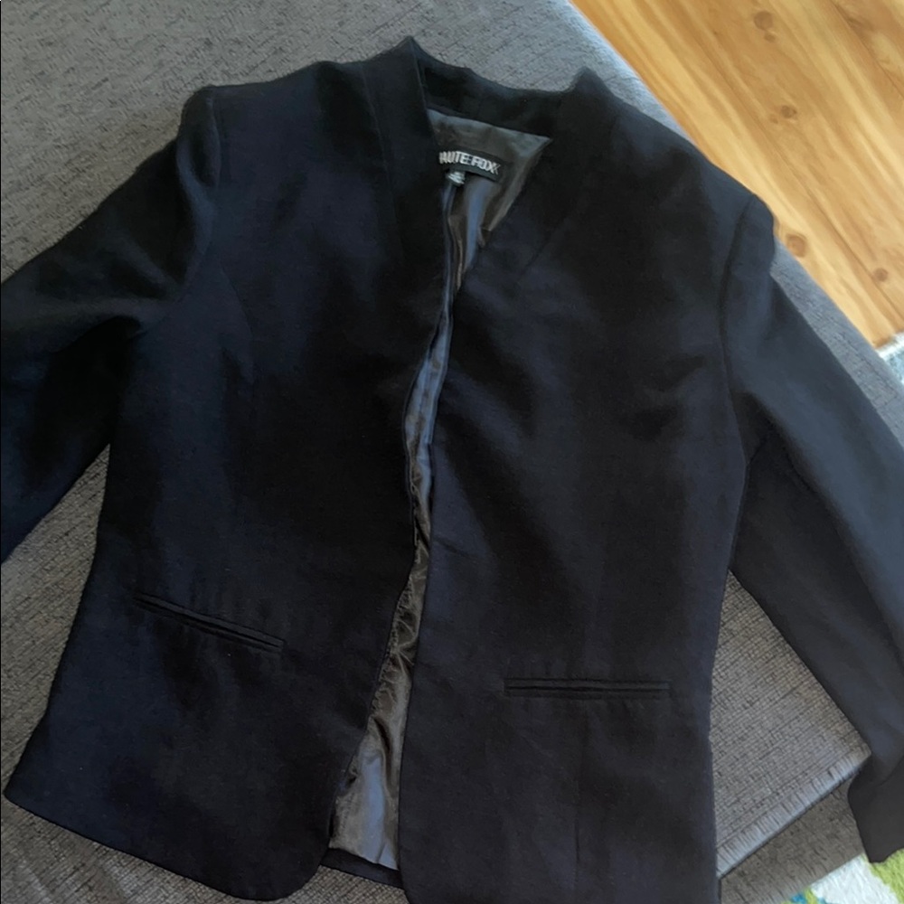 Black Structured Blazer with Stand Collar